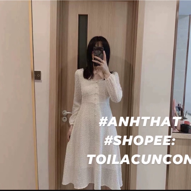 [Mã WASTMAY giảm 15% tối đa 30K đơn 150K] (Có sẵn) Váy cổ vuông tay dài Quảng Châu / Đầm trắng đính hạt ( có ảnh thật) | BigBuy360 - bigbuy360.vn