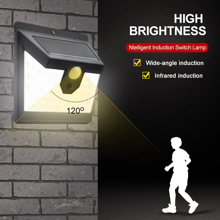 40 đèn LED hạt ánh sáng mặt trời / đèn tường ngoài trời, không thấm nước, 3 chế độ làm việc, đèn cảm biến chuyển động, ánh sáng 3 mặt, đèn sáng hơn