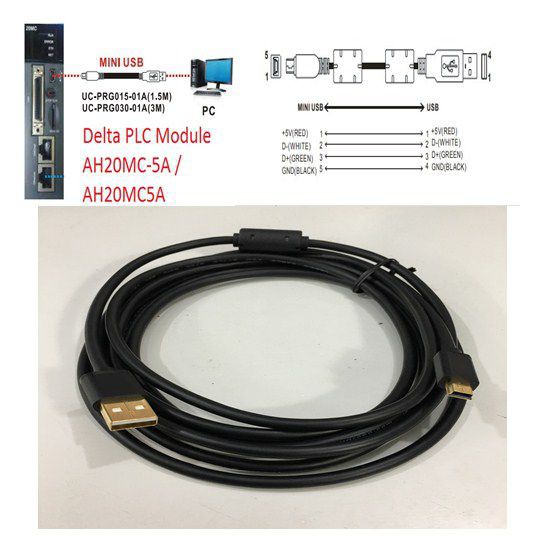 Cáp Kết Nối PLC Programming Cổng USB Type A to Mini B Dài 3M