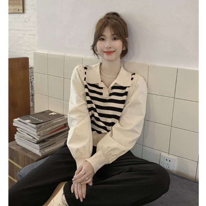 Áo Sweater Tay Dài Cổ Polo Hoạ Tiết Kẻ Sọc Thời Trang Mùa Thu Cho Phái Nữ
