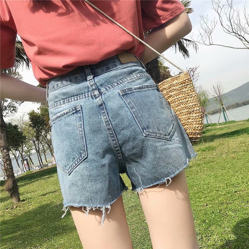 Quần Short Denim Lưng Cao Ống Rộng Thời Trang Hàn Quốc Cho Nữ