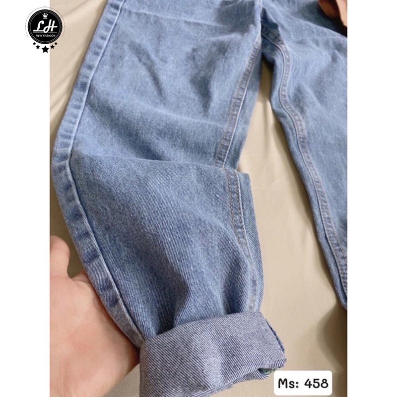 Quần baggy jeans nữ 1 túi đắp màu xanh nhạt MS 458
