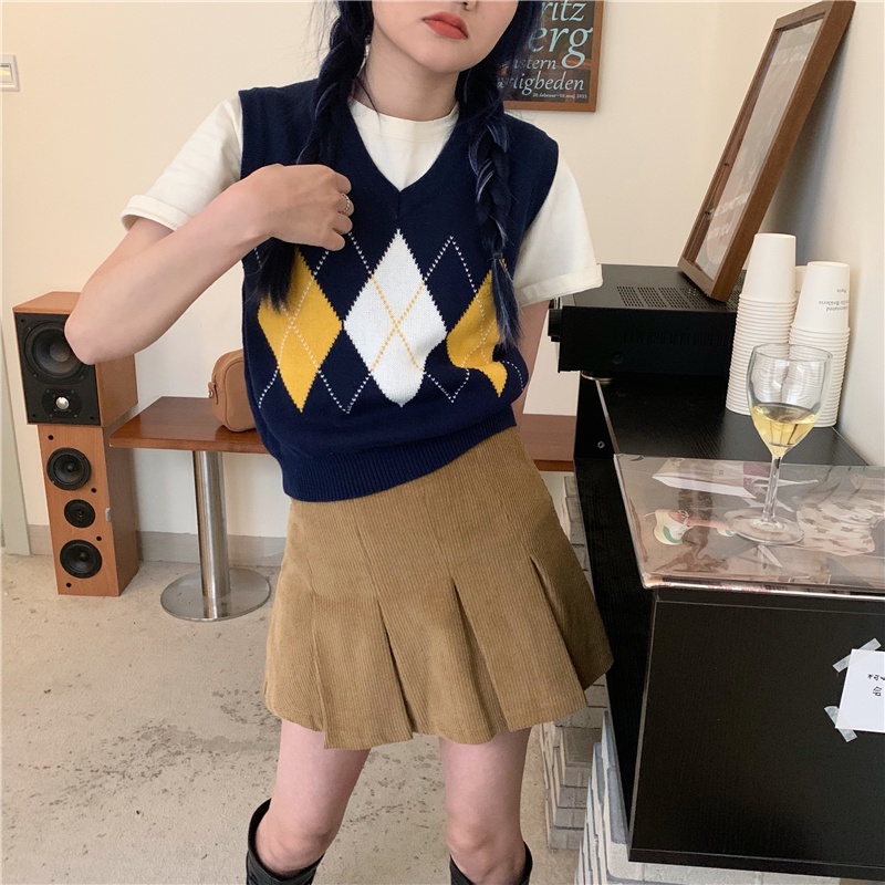 Xiaozhainv Áo Croptop Dệt Kim Không Tay Cổ Chữ V Phong Cách Retro Thời Trang Hàn Quốc 4 Màu Tùy Chọn Cho Nữ