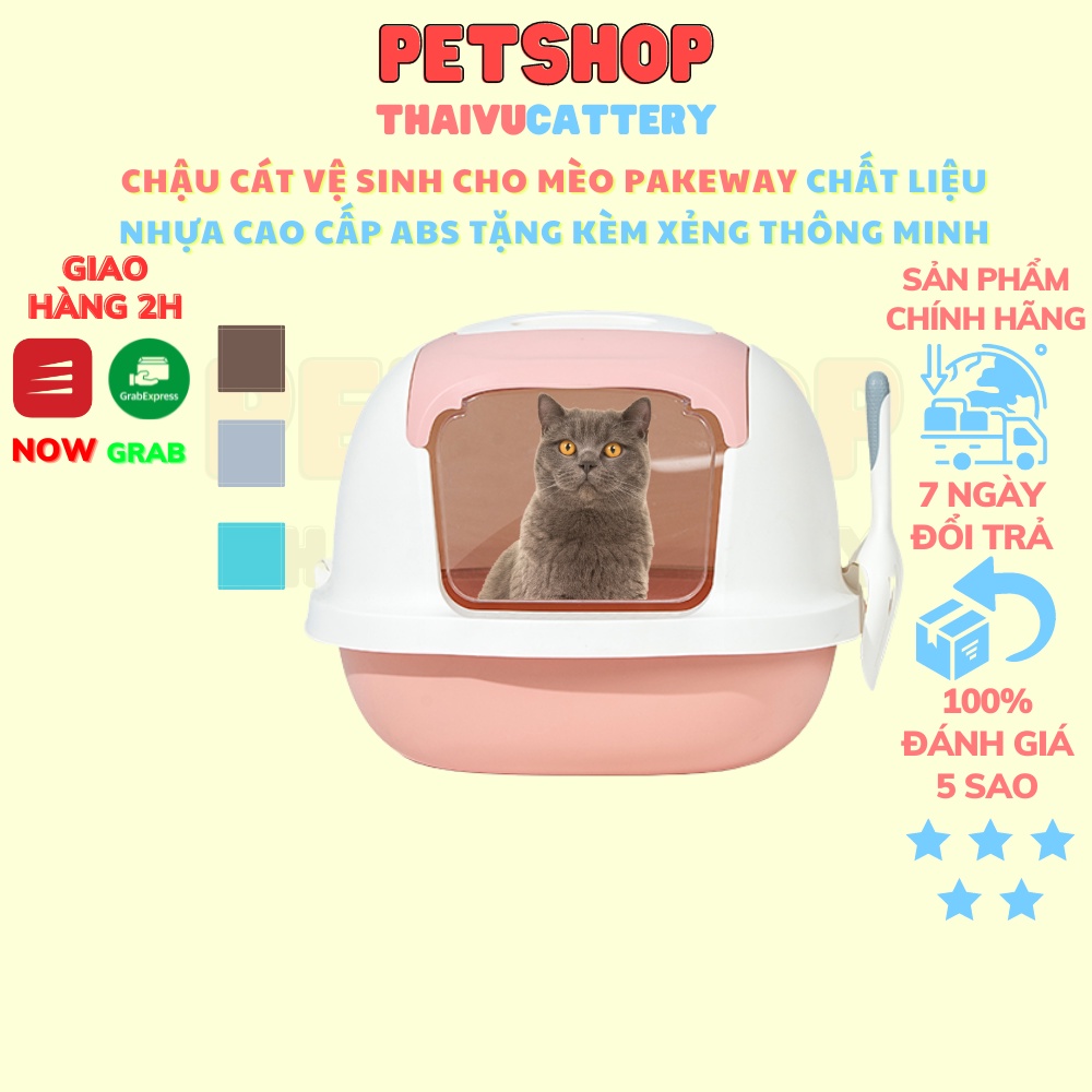 Chậu - Nhà vệ sinh cho mèo PAKEWAY chất liệu nhựa cao cấp ABS tặng kèm xẻng thông minh