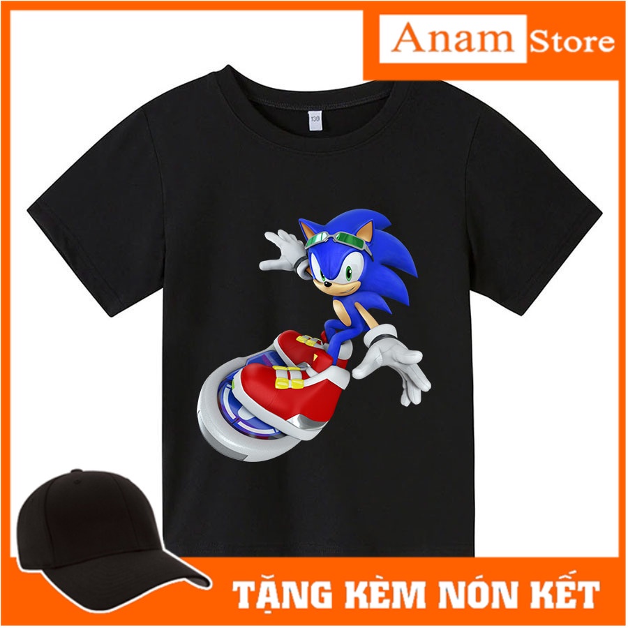 Áo thun cho bé sonic lướt ván siêu cool , 4 màu, có size người lớn, Anam Store
