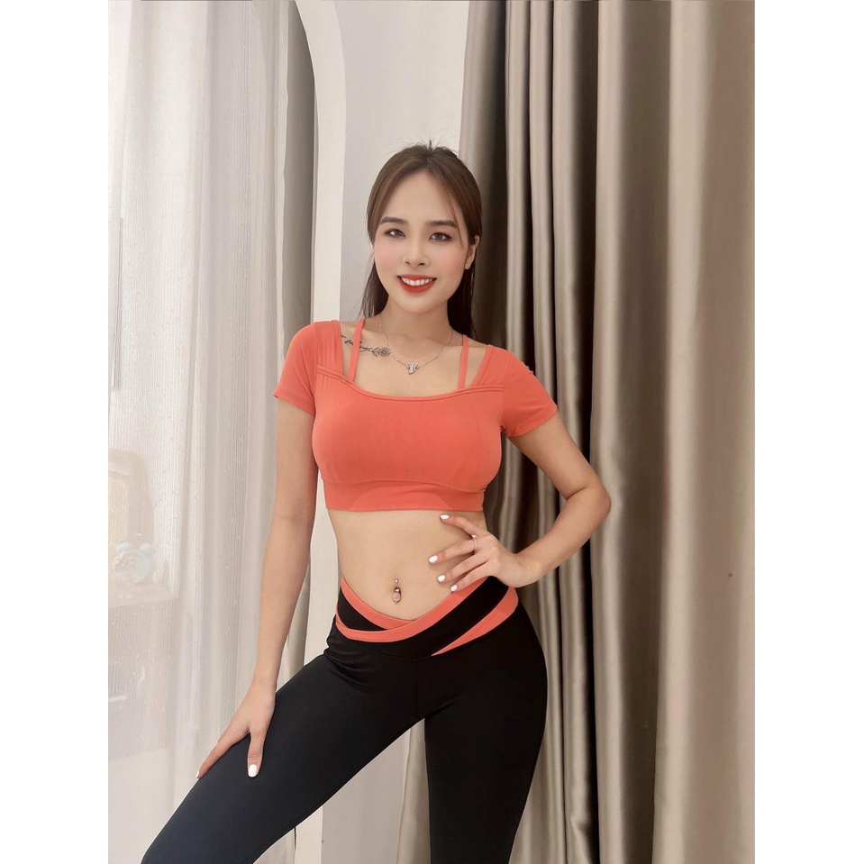 Quần áo tập Gym nữ cao cấp, bộ tập Gym yoga aerobic nữ cộc tay chất poly đẹp.