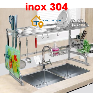 Kệ chén inox 304, Kệ bát inox 304 loại 2 tầng đặt bàn KC013 TORO HOME, Cam kết chất liệu inox Chuẩn 304
