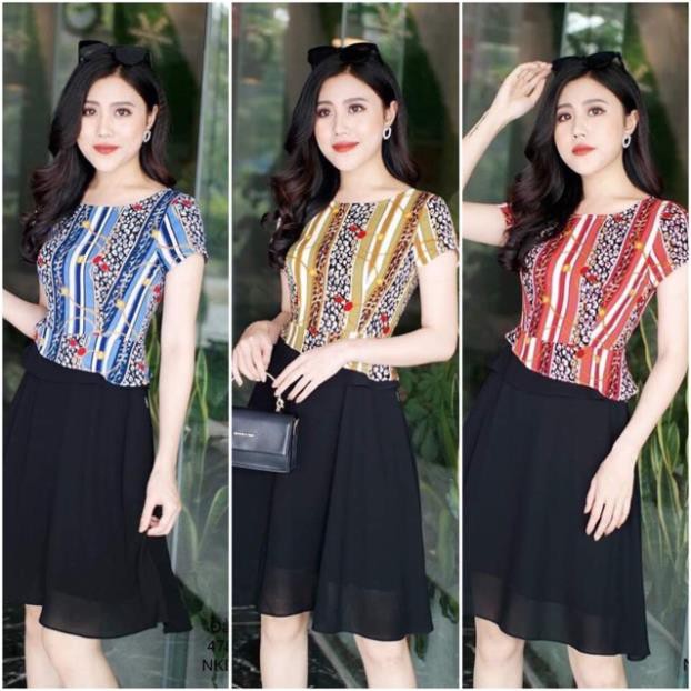 Bán sỉ Đầm peplum hoa phối màu thiết kế kho buôn phương linh