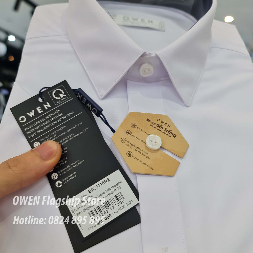 OWEN - (FREESHIP) Áo sơ mi trắng cộc tay dáng BODYFIT (vạt bằng) sợi Sồi- Mã BA23116N2 - OWEN Flagship Store | BigBuy360 - bigbuy360.vn