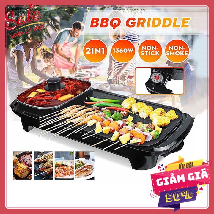 Bếp lẩu nướng BBQ đa năng 2 in 1 gia đình 6 người ăn