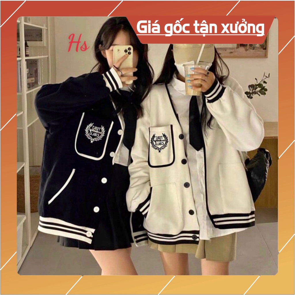 Áo Khoác Nỉ Nữ Cúc Cài Phối Màu In Hình 2 Màu dưới 65kg - Cardigan Nữ Chạy Viền CBLU G046