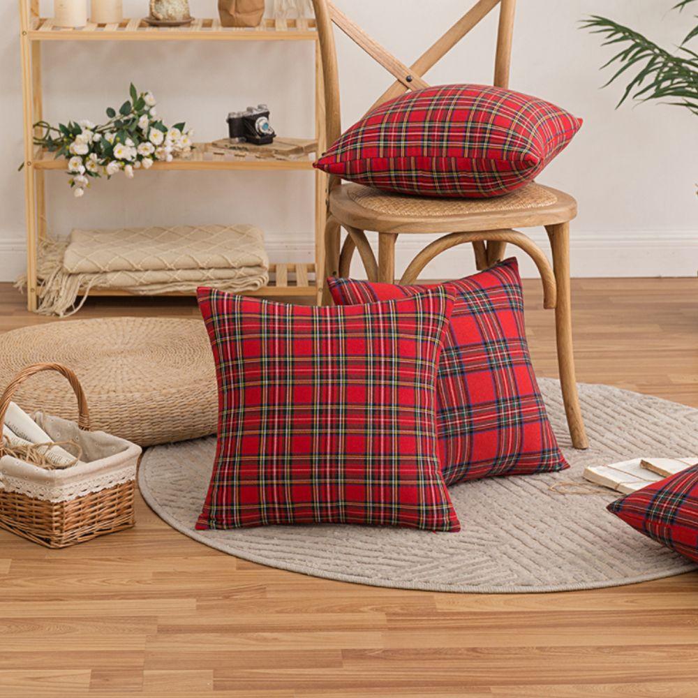Vỏ Gối Hình Vuông Họa Tiết Sọc Caro Màu Đỏ Cho Ghế Sofa