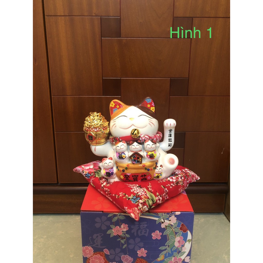 [Big Sale] Mèo Thần Tài Sứ , Mèo May Mắn Maneki Neko cao 16cm . Vẩy Tay Gọi Khách BÁT PHƯƠNG KHAI TÀI