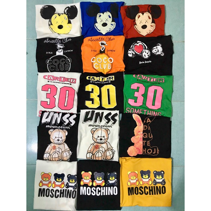 Áo phông QC form rộng tay lỡ dán unisex nam nữ chọn trên live đủ màu đủ kiểu đủ họa tiết