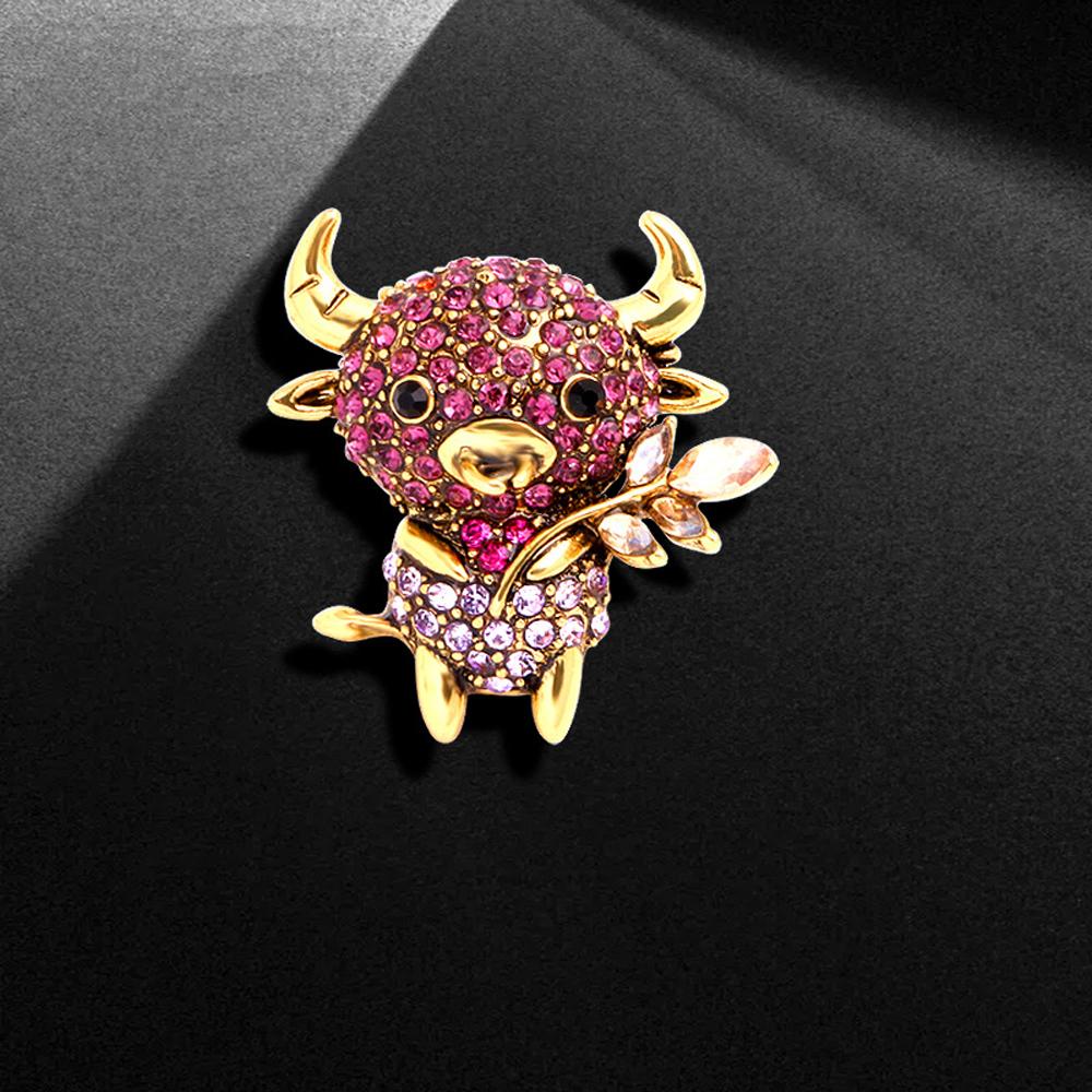 DWAYNE Cow Brooches Men Coat Women Opal Gifts Cute Animal Bag Lapel Pins