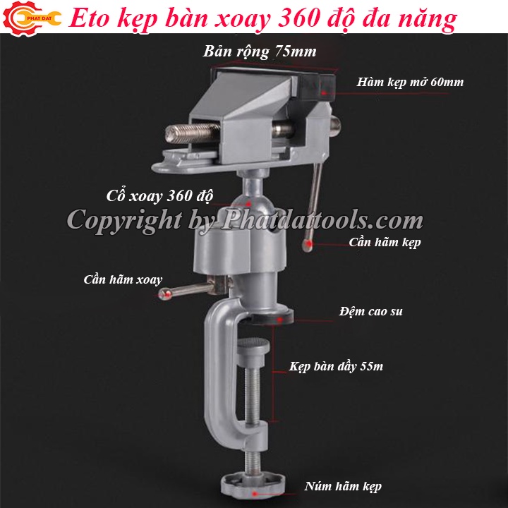 Eto kẹp bàn xoay 360 độ AT-6075 - Kẹp máy khoan hoặc vật liệu gia công - Chất liệu hợp kim nhôm cao cấp