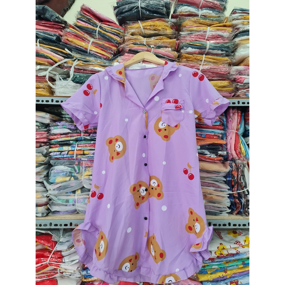 Váy Đầm Nữ-Đầm nữ kiểu dáng sơ mi vải LỤA HÀN in hình BÒ SỮA siêu xinh