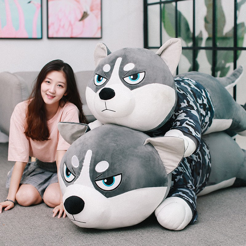 Chó Husky Nhồi Bông Mặt Ngáo Siêu Đẹp - Mèo husky Mặt Ngáo Má Đỏ 