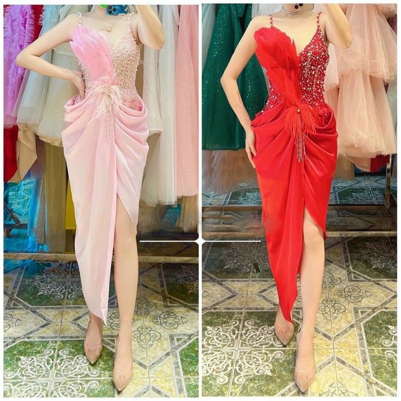 SIZE>62KG ĐẦM DẠ HỘI PHỐI LÔNG VŨ ( Có Hình Thật)