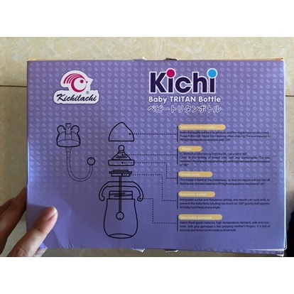 Bình sữa đa năng cổ rộng Kichilachi Tritan có tay cầm chống sặc, đầy hơi cho bé 240ml