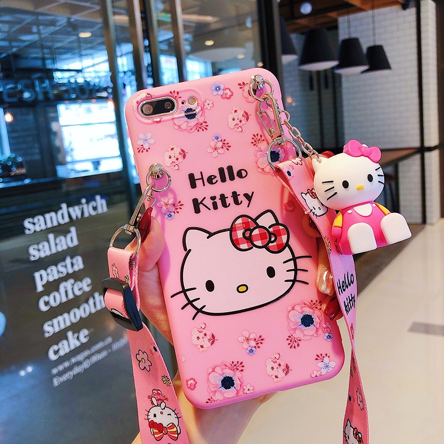 Ốp Lưng In Hình Hello Kitty Có Dây Đeo Xinh Xắn Cho Oppo Realme C1 C2 C3 5 5i A1K C11 C12 C15 C17 7 7i