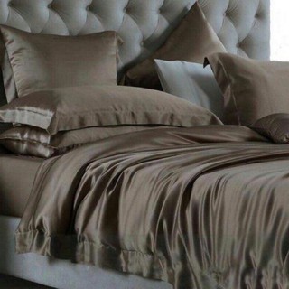 Bộ 5 Món Chăn Ga Gối Phi Lụa Thương hiệu AT HOME Mát Mịn - Màu Xám Đậm