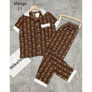 Bộ pijama cộc dài nữ chất liệu lụa mango mềm, mịn, mát