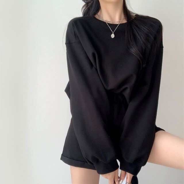 Áo nỉ dài tay cổ tròn đơn giản màu sắc thời trang dành cho nữ