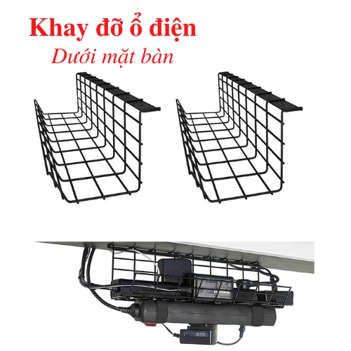 Khay đỡ ổ cắm điện, dây điện dưới mặt bàn bằng thép sơn tĩnh điện giúp quản lý cáp điện hiệu quả an toàn.