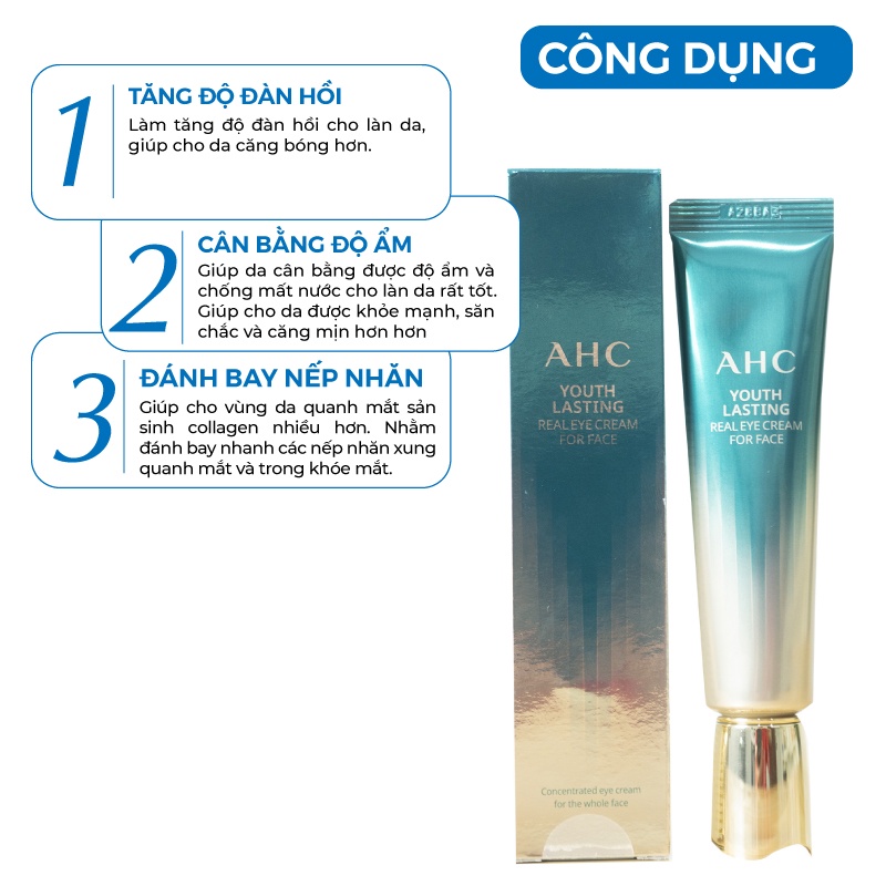 [New 2022] Kem mắt AHC Ageless Real Eye Cream For Face hết thâm quầng mắt Hàn Quốc màu đen 30ml