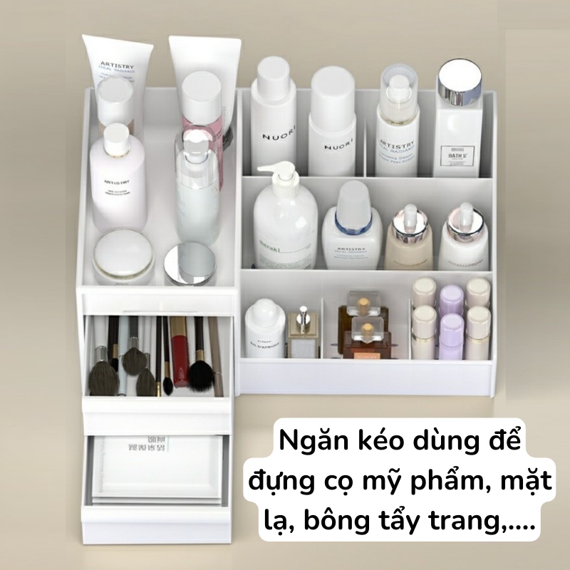 Kệ mỹ phẩm để bàn, tủ để đồ trang điểm có khay ngăn kéo tiện lợi DEXI