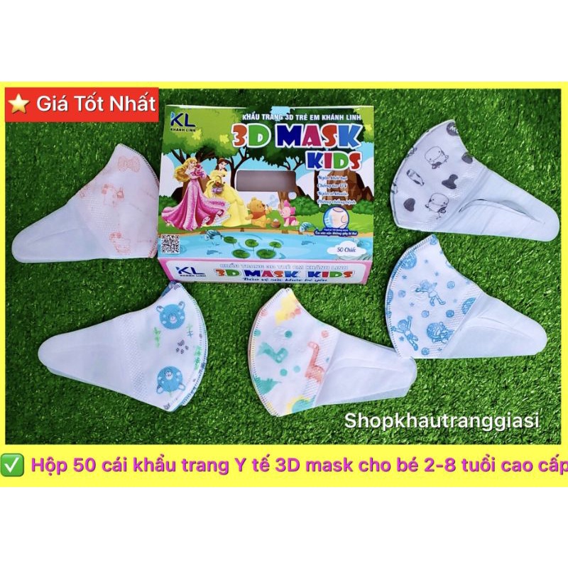 Hộp 50 cái khẩu trang y tế 3D mask cho bé 2 - 8 tuổi cao cấp khánh Linh mix mẫu