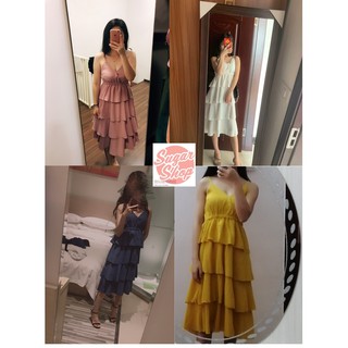 VÁY TẦNG 2 DÂY CỔ V ĐUÔI CÁ - ODER