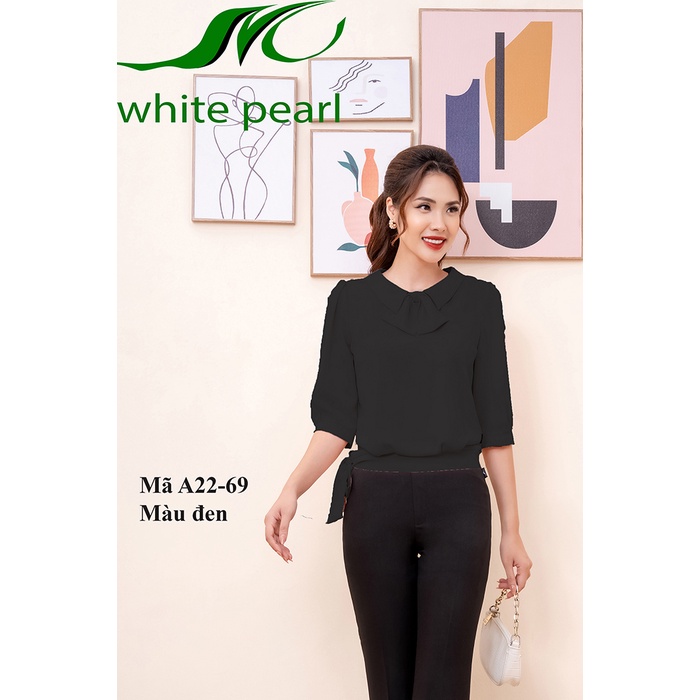 Áo sơ mi nữ công sở tay lỡ bo gấu cổ sam thời trang công sở nữ White Pearl