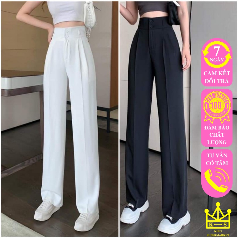 [Free Ship] Quần Ống Rộng Lưng Cao 2 Khuy, Quần Suông Nữ Cạp Cao Chuẩn Hàng Quảng Châu Mã 888