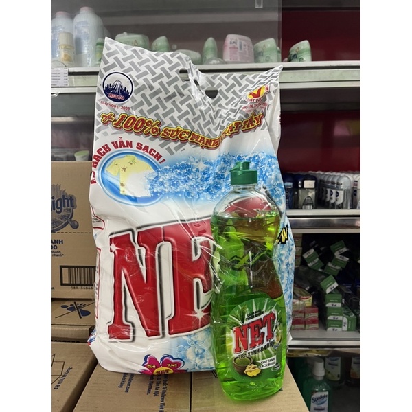 BỘT GIẶT NET EXTRA 5,5Kg TẶNG CHAI NƯỚC RỬA CHÉN NET TRÀ XANH &amp; GỪNG 750g