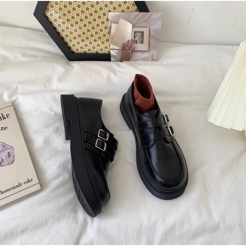 Giày loafer da PU có quai cài dáng Dr Martens dễ thương ulzzang Hàn Quốc Yannie Lolita