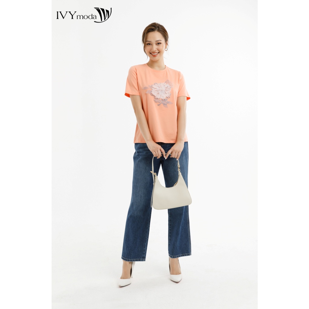 Áo thun nữ đính hoa nổi IVY moda MS 57M7470