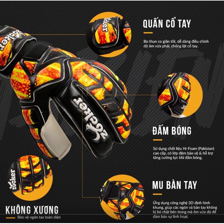 Găng Tay Thủ Môn Chính Hãng Zocker Fabien - Mẫu Cao Cấp 2022 - Bắt Là Dính