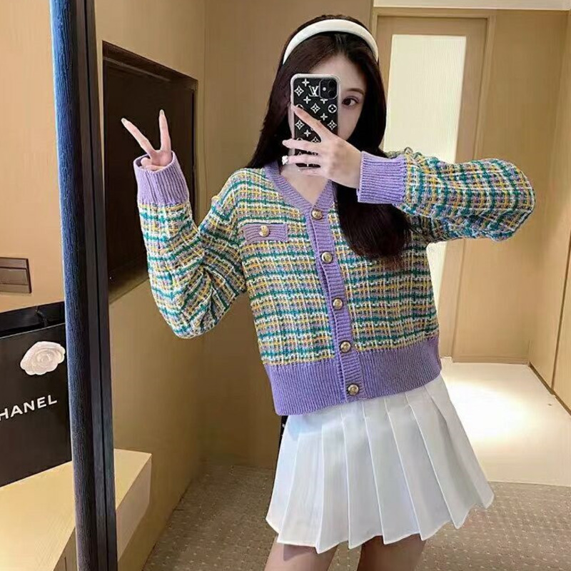 Áo khoác cardigan dệt kim họa tiết kẻ sọc dáng rộng cho nữ