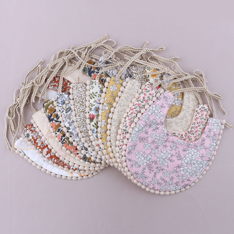 Yếm choàng cổ hai mặt bằng vải cotton thấm hút nước in họa tiết hoa cổ điển dành cho em bé sơ sinh