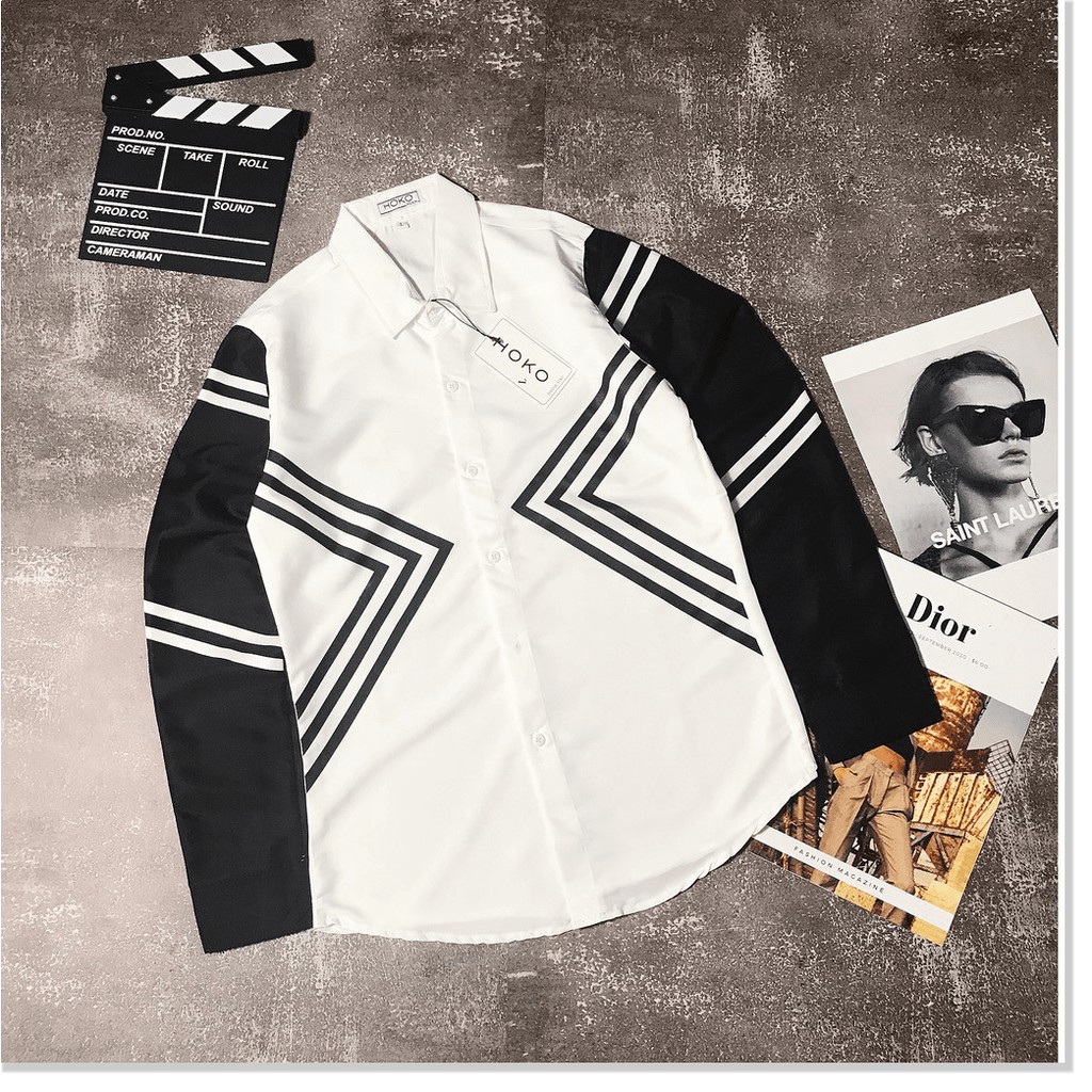 Áo sơ mi tay dài phối sọc đen cực chất , siêu đẹp cho anh em KHANH AN FASHION