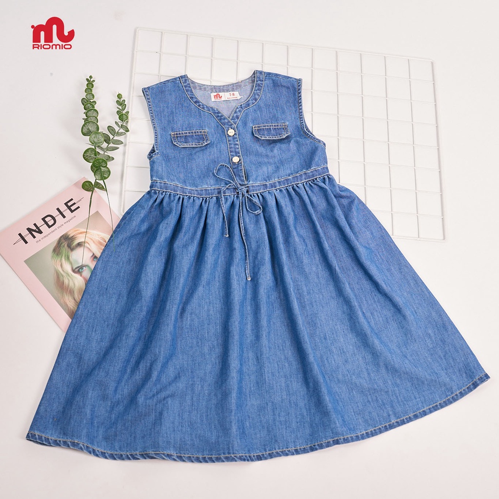 Váy jean bé gái sát nách 3-11 tuổi (15-40kg) dáng suông RIOMIO 100% cotton USA cao cấp siêu xinh cho bé - RO212