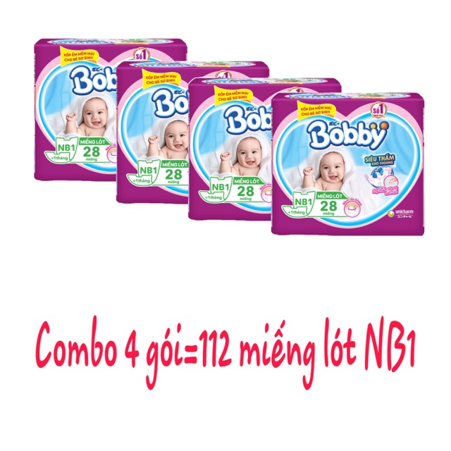 Combo 4 gói miếng lót Bobby NB1-112 miếng