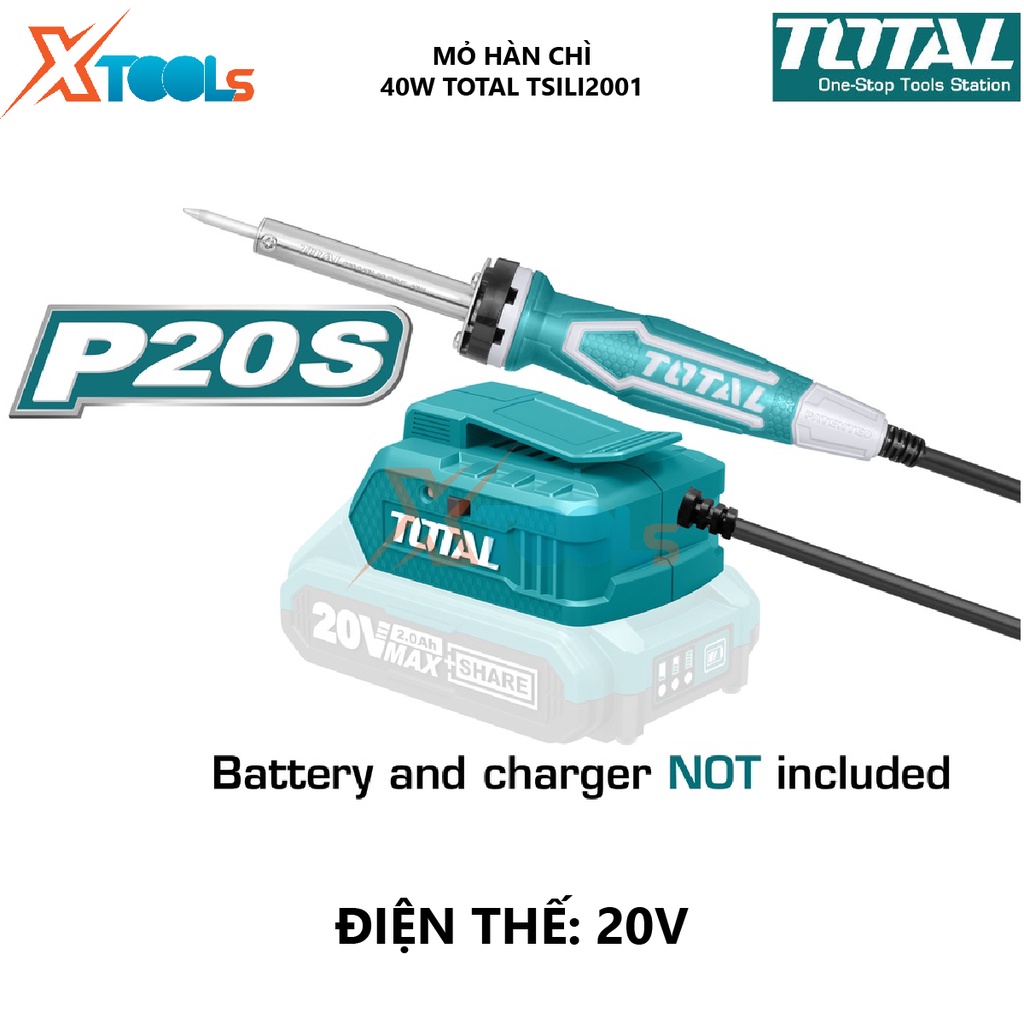 Mỏ hàn dùng pin Total TSILI2001 mỏ hàn thiết dùng pin 20V, kết nối bảng mạch, bo mạch điện tử [XSAFE][XTOOL]