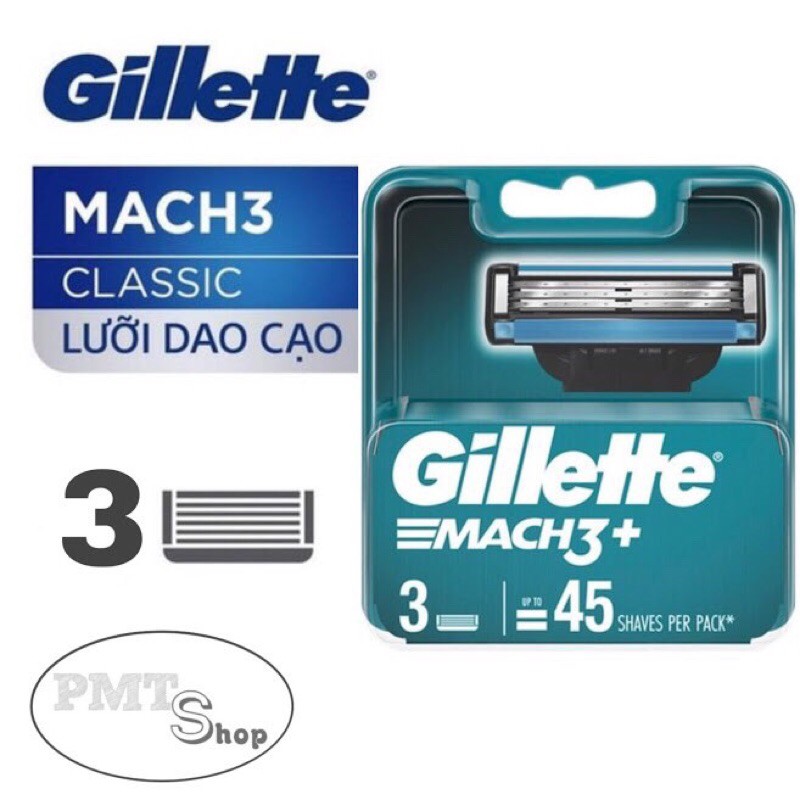 Hộp lưỡi dao cạo râu Gillette Mach3 Classic vỉ 3 cái Mach3 Basic cao cấp