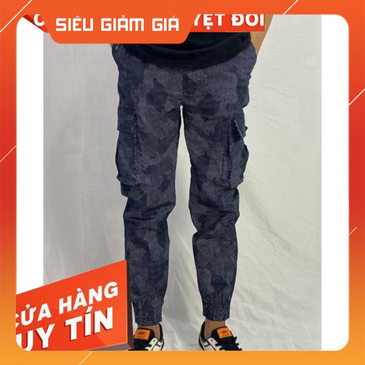 Quần jogger kaki nam nữ túi hộp màu xanh chấm