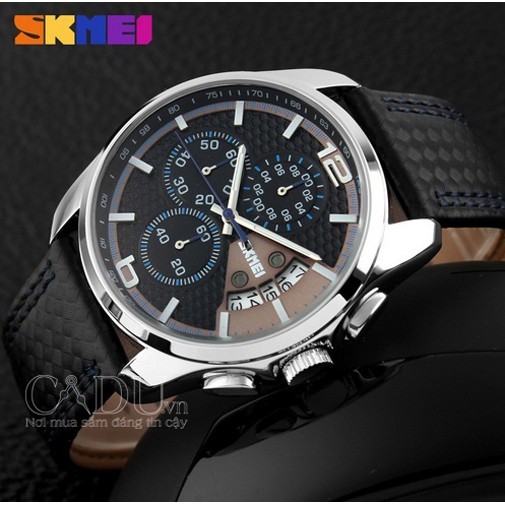 Đồng hồ nam dây da chạy 6 kim