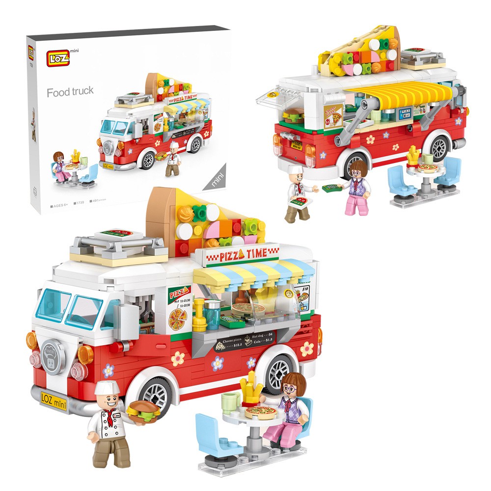 Đồ chơi lắp ráp Lego xe bán Pizza LOZ mini Food Truck