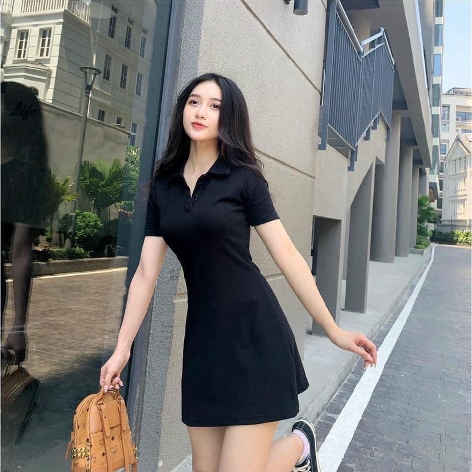 Váy Polo Cotton Trơn Dành Cho Nữ , Đầm Cổ Sơ Mi Dáng Ôm Body | BigBuy360 - bigbuy360.vn